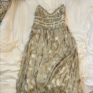 Free People Gold Metallic Patterned Maxi Dress